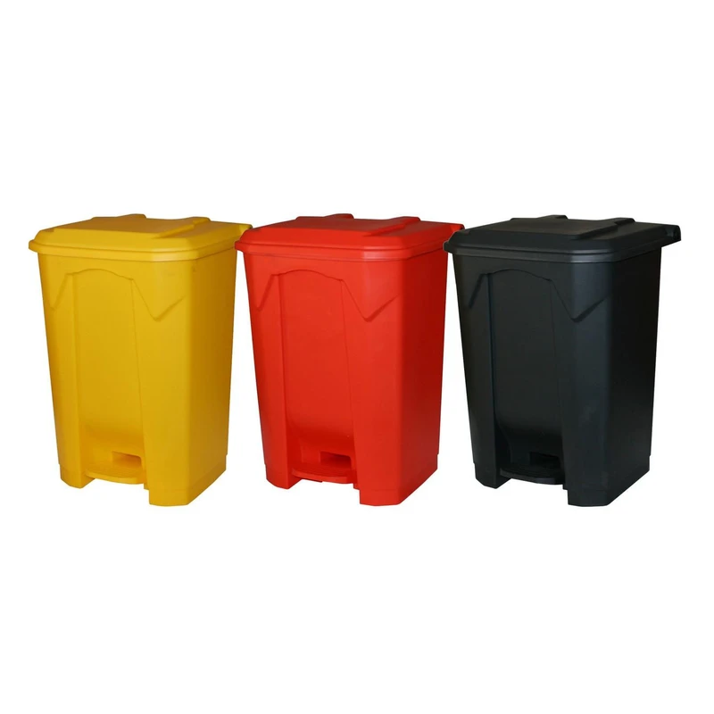 3-Color Waste Segregation Pedal Bins (Red, Yellow, Black)